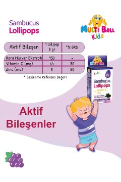 Multiball Kids Sambucus Lollipops Vitamin C Çinko Bitki Özlü Lollipop 5'li