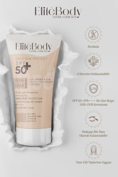 EliteBody Renksiz Yüz Güneş Kremi Spf 50+ Yüksek Koruma