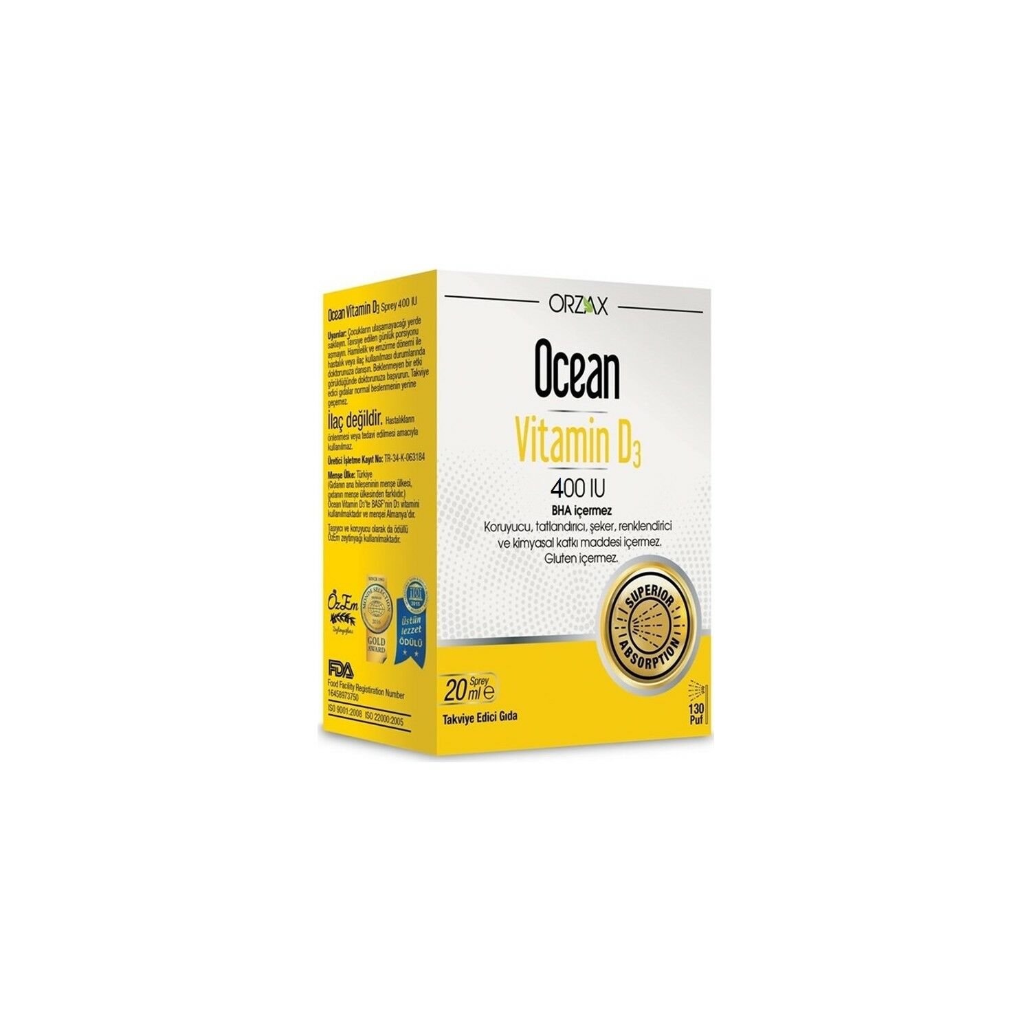 Orzax Ocean Vitamin D3 400 IU 20 ml Oral Spray