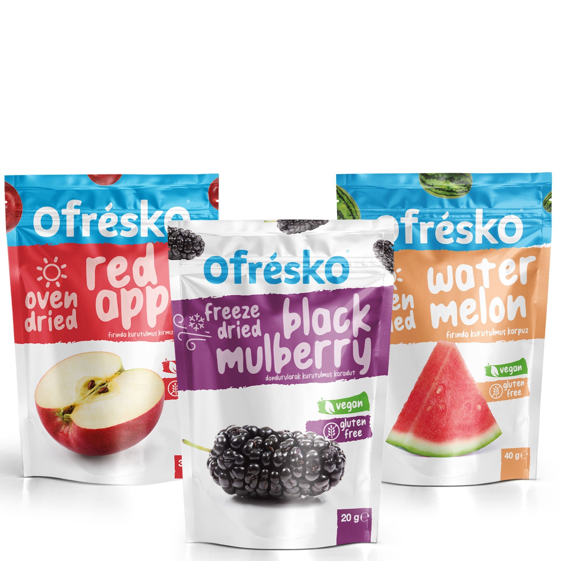 Ofrésko Mix Oven Dry  - Fırında Kurutulmuş K. Elma, Karpuz, Freeze Dry - Dondurularak Kurutulmuş  Karadut