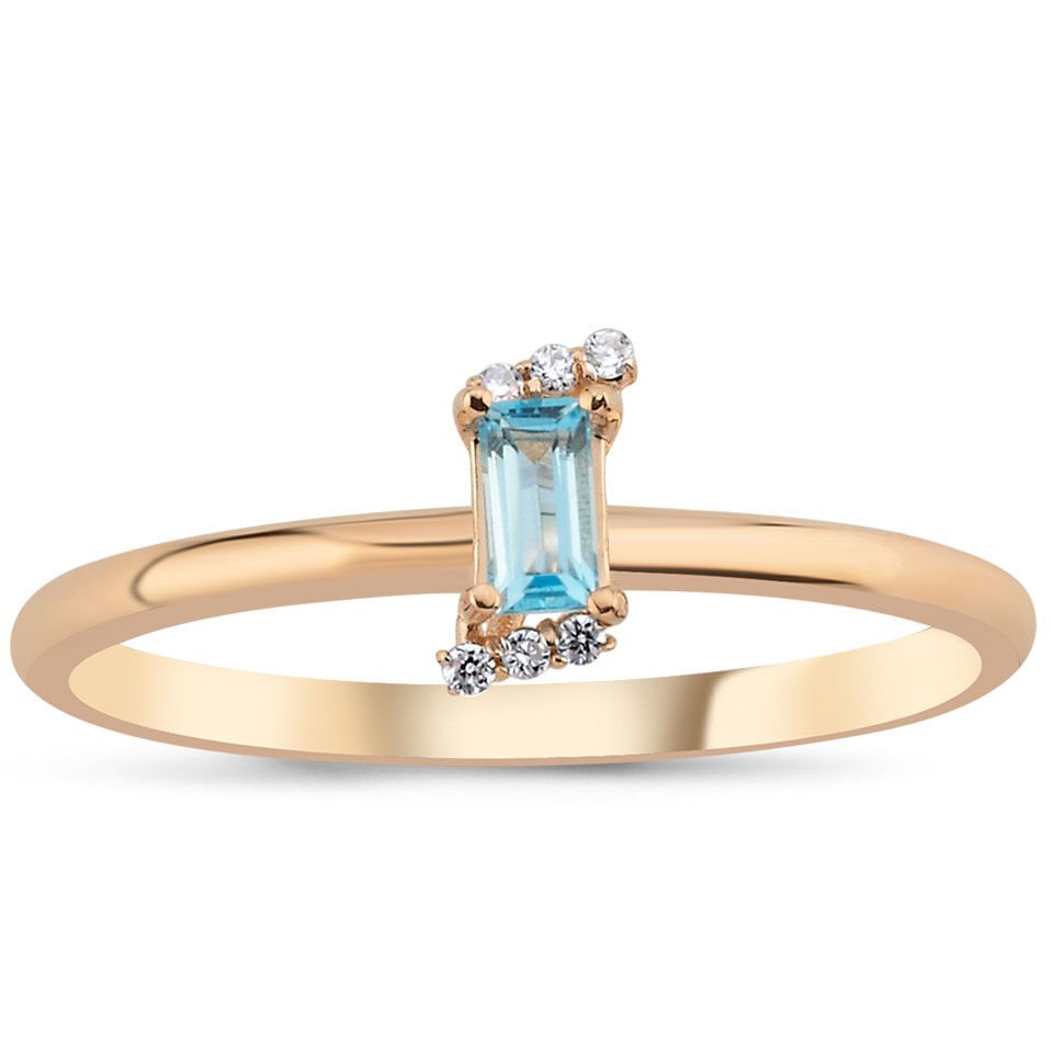 0.18 Karat Blue Topaz Pırlanta Yüzük