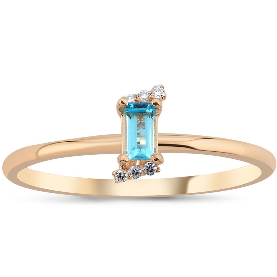 0.16 Karat Blue Topaz Pırlanta Yüzük