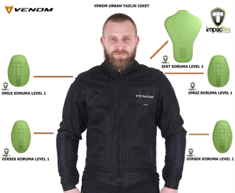 Venom Urban Full File Erkek Siyah Ceket - Motosiklet Montu