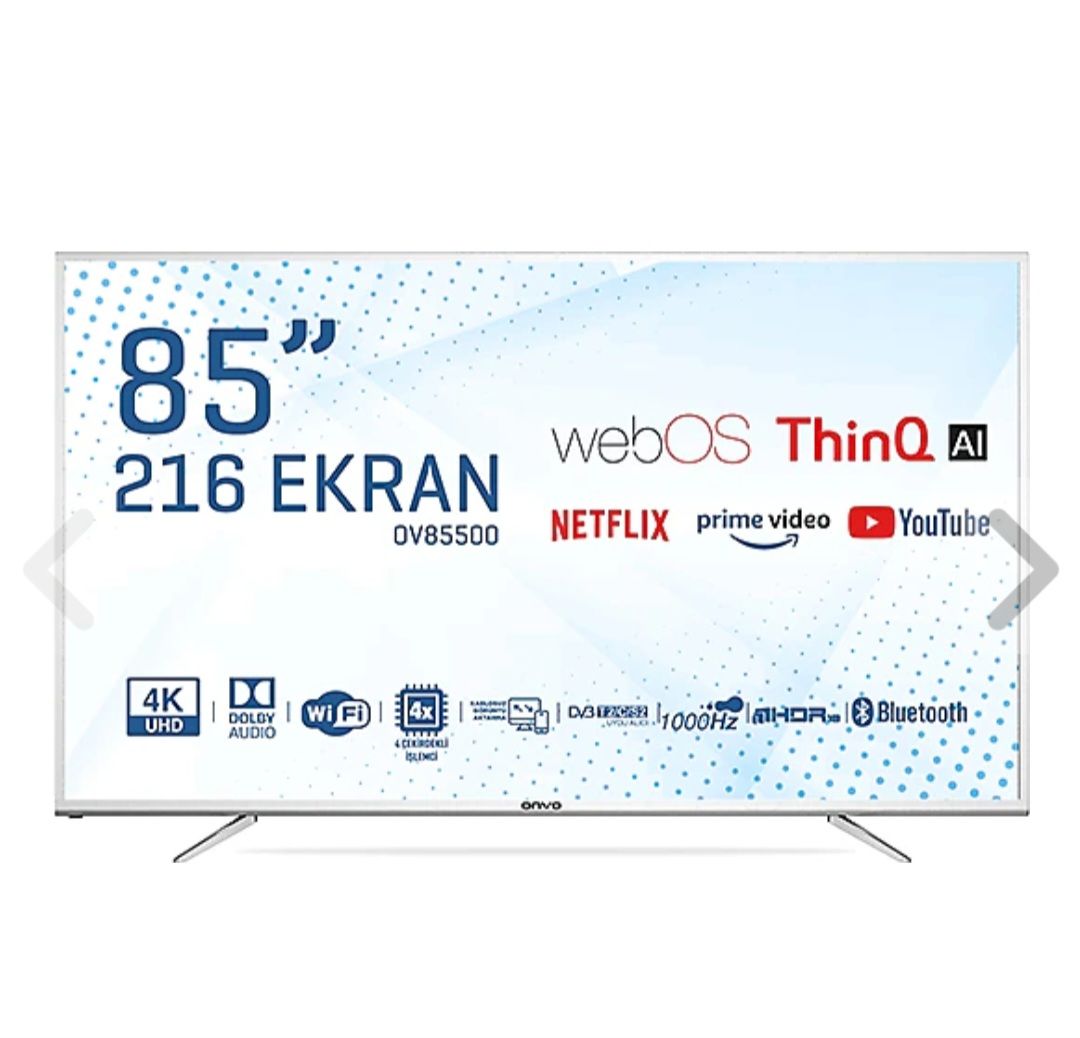 Onvo OV85500 4K Ultra HD 85'' 216 Ekran Uydu Alıcılı webOS Smart LED TV