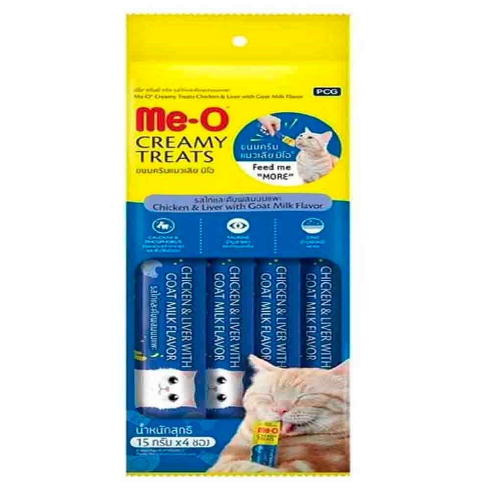 Me-O Creamy Treats Tavuk ve Ciğerli Keçi Sütlü Ek Besin ve Kedi Ödülü 4x15gr