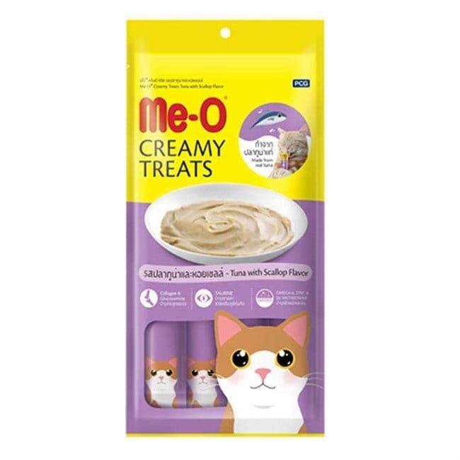 Me-O Creamy Treats Deniz Tarağı ve Ton Balıklı Ek Besin ve Kedi Ödülü 4x15gr