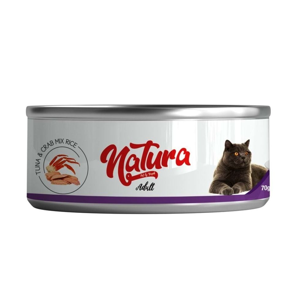 Natura Ton Balığı & Yengeç,Suyu İçinde Pirinçli Kedi Konservesi 70 Gr