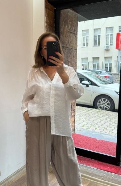 Beli Lastikli Tensel Palazzo Pantolon Vizon Yeni
