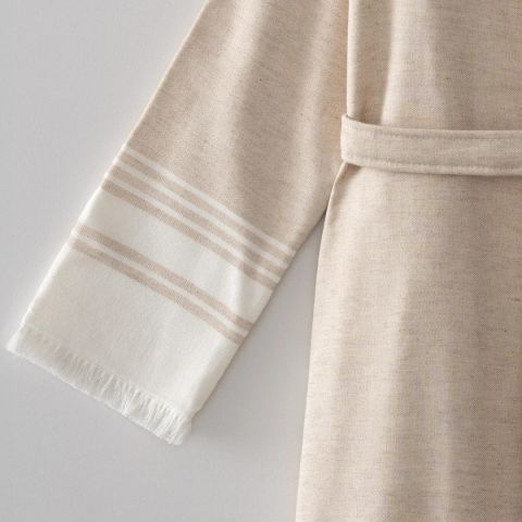 Erva Kadın Bornoz Organik Pamuk Keten Bej