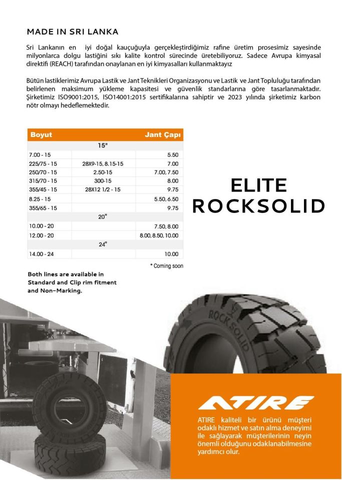 Atire Segmanlı Premium Plus Rock Solid İz Bırakmayan Dolgu Forklift Lastiği