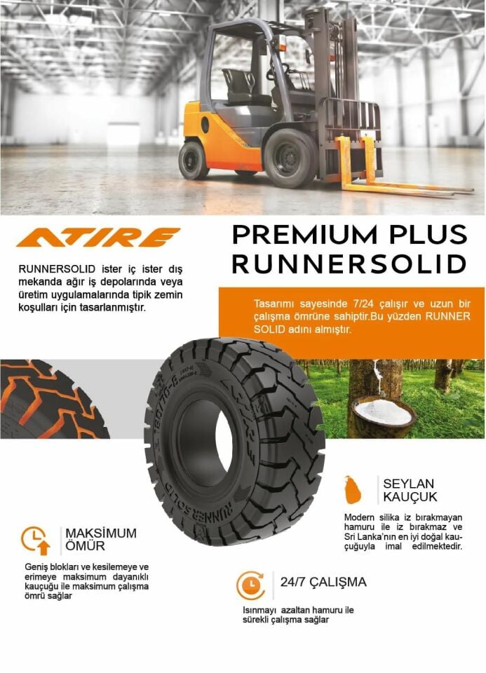 Atire Segmansız Premium Plus Runner Solid İz Bırakmayan Dolgu Forklift Lastiği