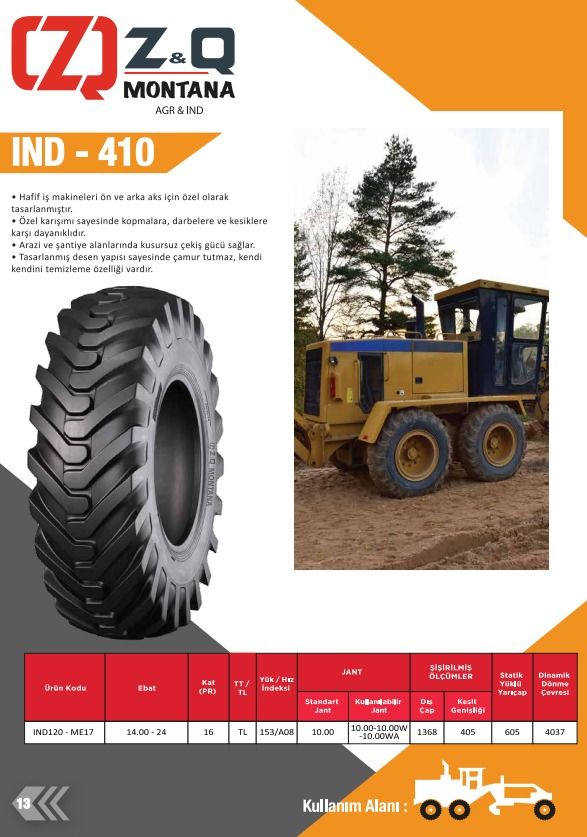 ZQ MONTANA  IND-410 <BR> Greyder Lastiği