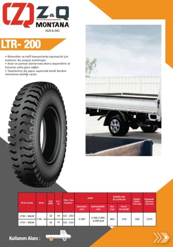 ZQ MONTANA   LTR-200 <BR> Hafif Ticari Arka Lastiği