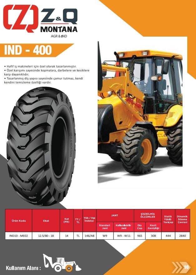 ZQ MONTANA   IND-400 <BR> Backhoe Loader Ön Lastiği