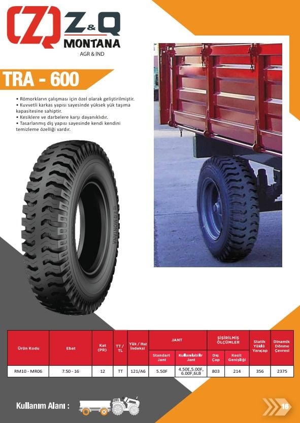 ZQ MONTANA   TRA-600 <BR> Römork Lastiği