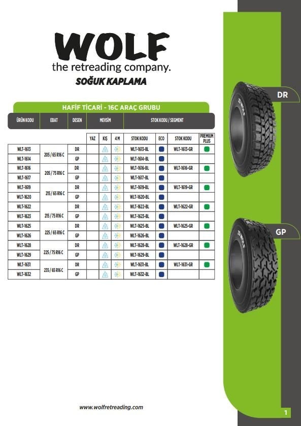 WOLF - Light Commercial Retreaded Tyre DR Pattern - L16C