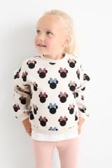 Yeni Sezon Kız Çocuk Minnie Mouse Baskılı Pamuklu Sweatshirt ve Fitilli Taytlı Alt-Üst Takım