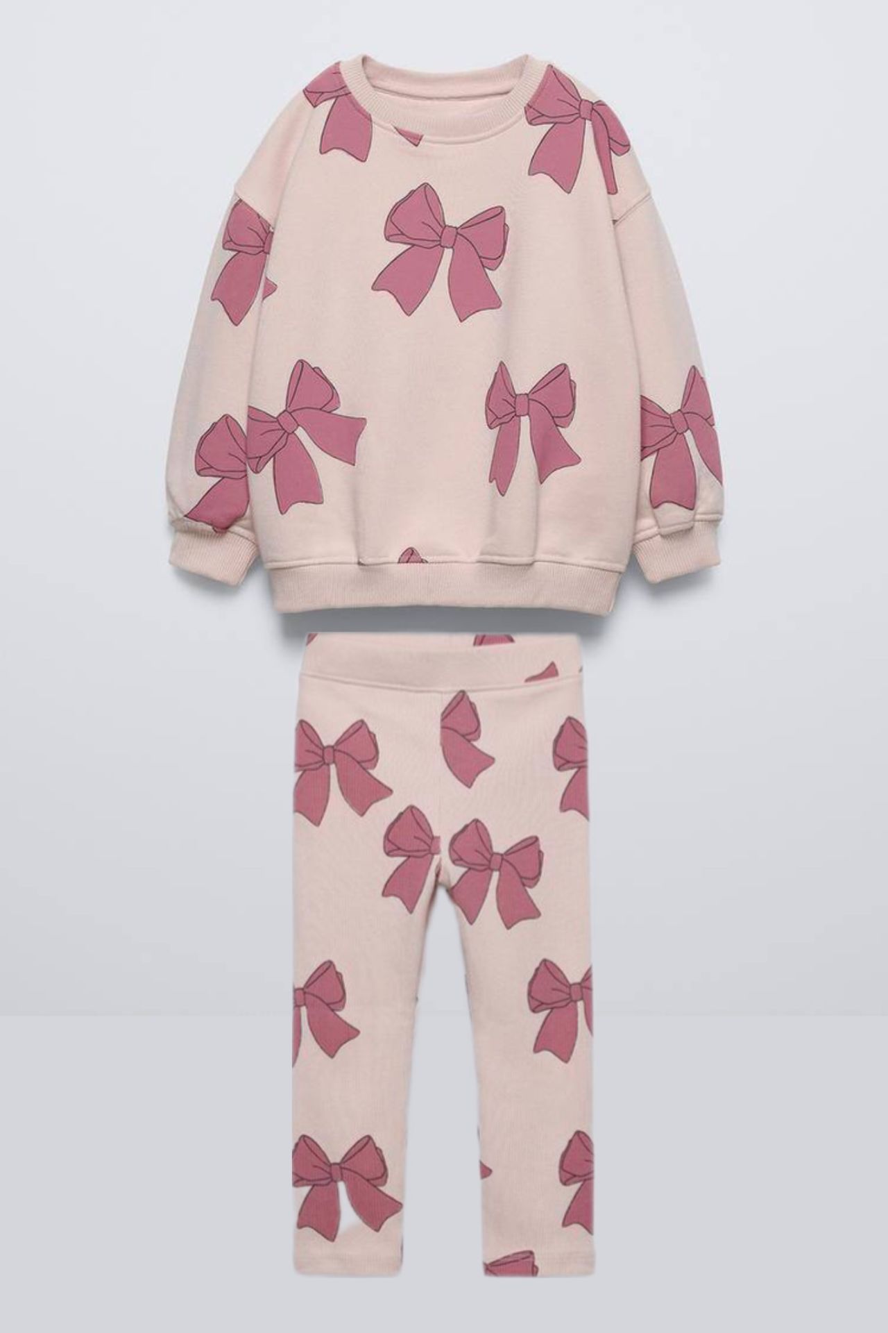 Yeni Sezon Kız Çocuk Pamuklu Kurdele Baskılı Sweatshirt ve Fitilli Taytlı Alt-Üst Takım