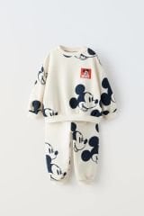 Yeni Sezon Unisex Çocuk Mickey Mouse Baskılı Pamuklu 3 İplik Şardonlu Alt-Üst Takım