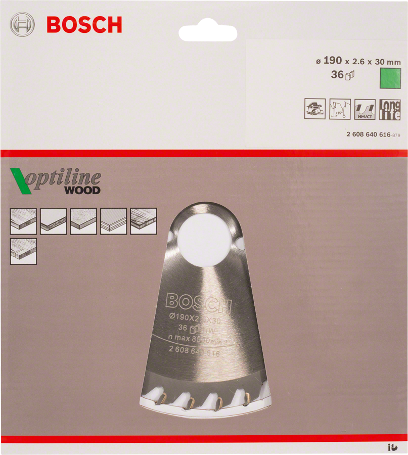 Bosch  - Optiline Serisi Ahşap İçin Daire Testere Bıçağı - 190 X 30 X 2,6 Mm, 36 Diş