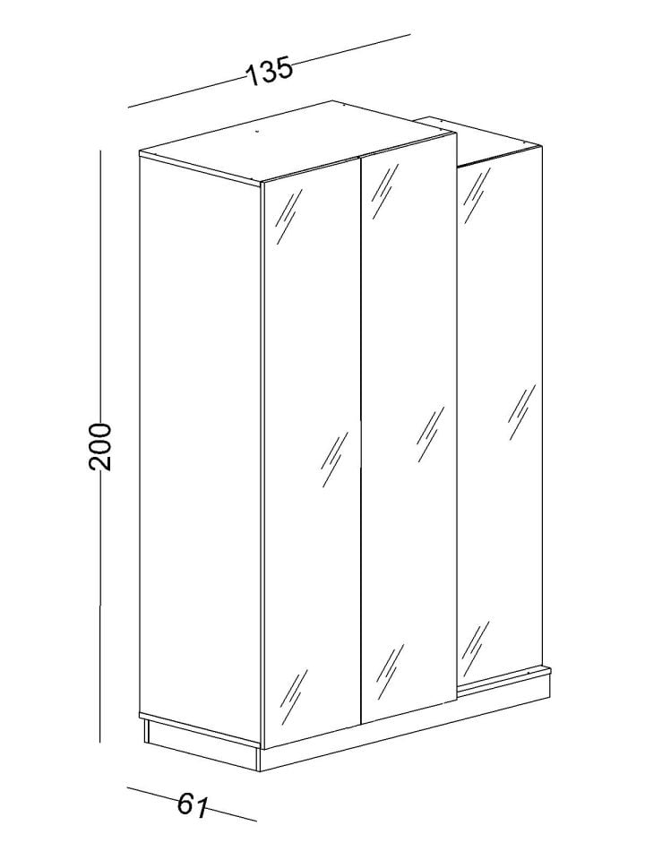 Boss 3 Lü Cam Kapaklı Dolap