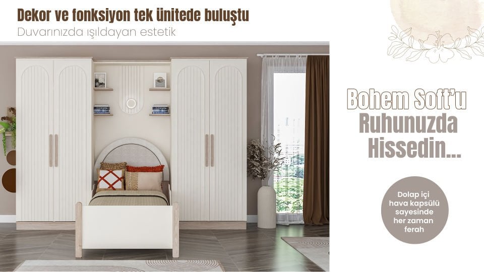 Bohemsoft 90'lık Arka Ünite Krem