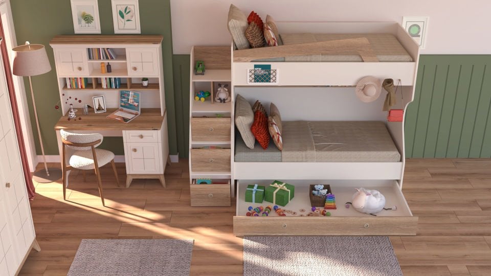 Ferro Compact Ranza Ahşap Merdivenli 90x190 Ceviz Krem