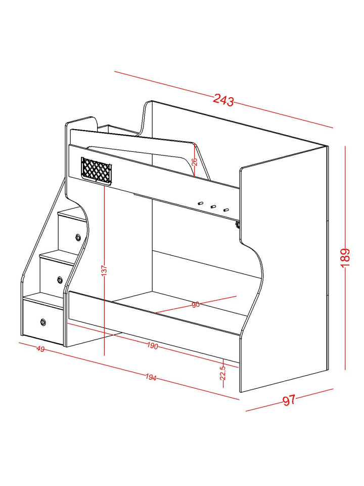 Ferro Compact Ranza Ahşap Merdivenli 90x190 Ceviz Krem