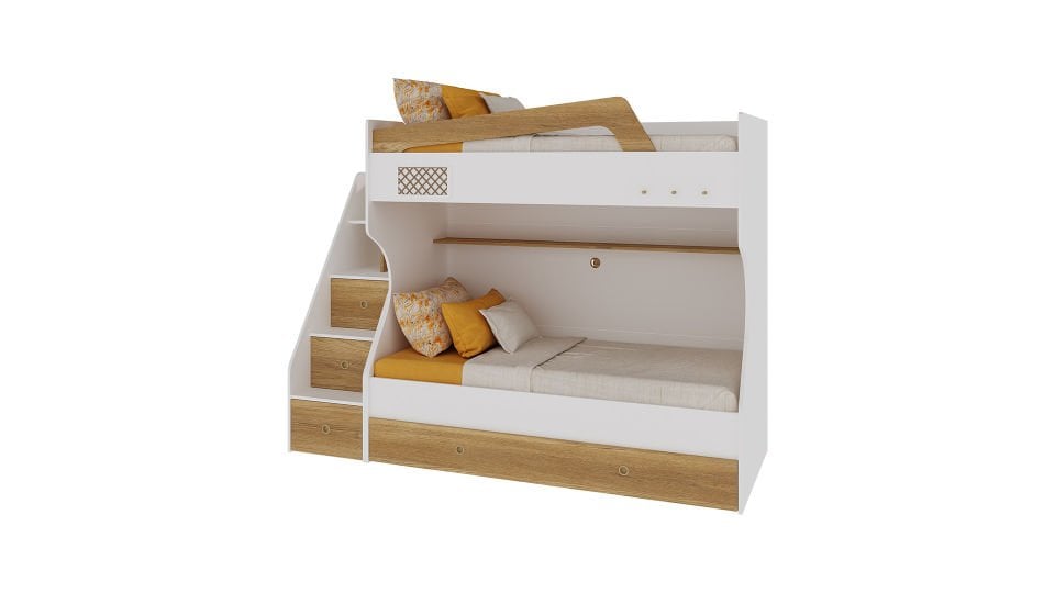 Ferro Compact Ranza Ahşap Merdivenli 90x190 Ceviz Beyaz