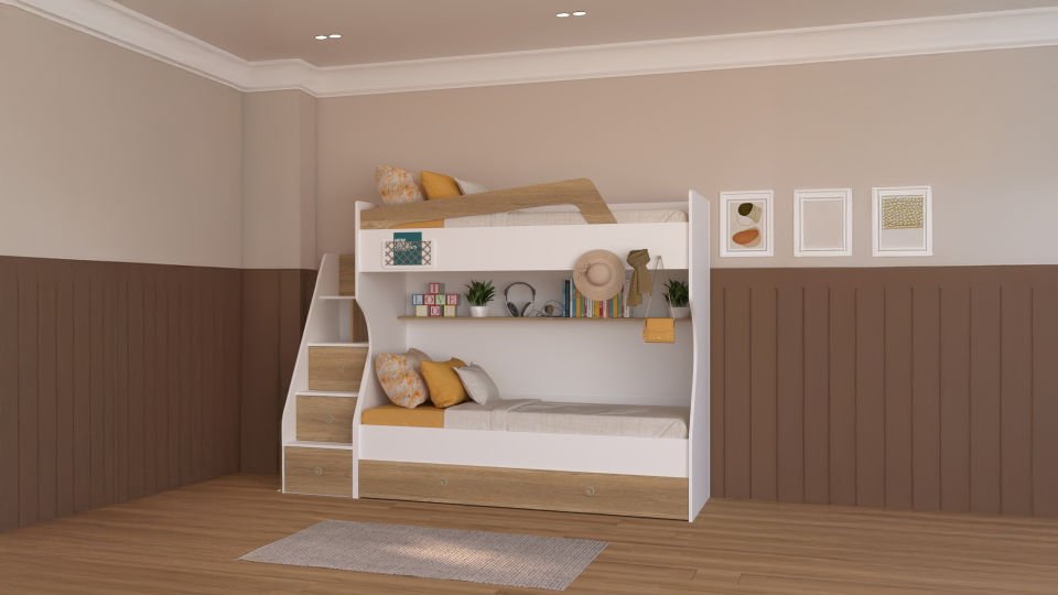 Ferro Compact Ranza Ahşap Merdivenli 90x190 Ceviz Beyaz