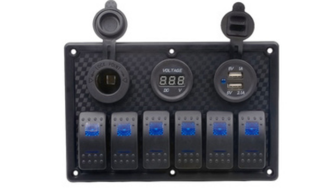 Switch Panel 6 lı Çakmaklık Voltmetre Usb Mavi