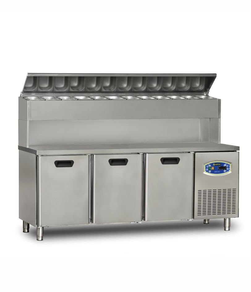 Dampak 22TBF3S-PY70 Yüksek Model 3 Kapılı Pizza Hazırlık Buzdolabı 450 lt 200x70x133 cm
