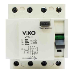 Viko 4x80 Amper 30 Miliamper Trifaze Kaçak Akım Rölesi - VTR4-8030