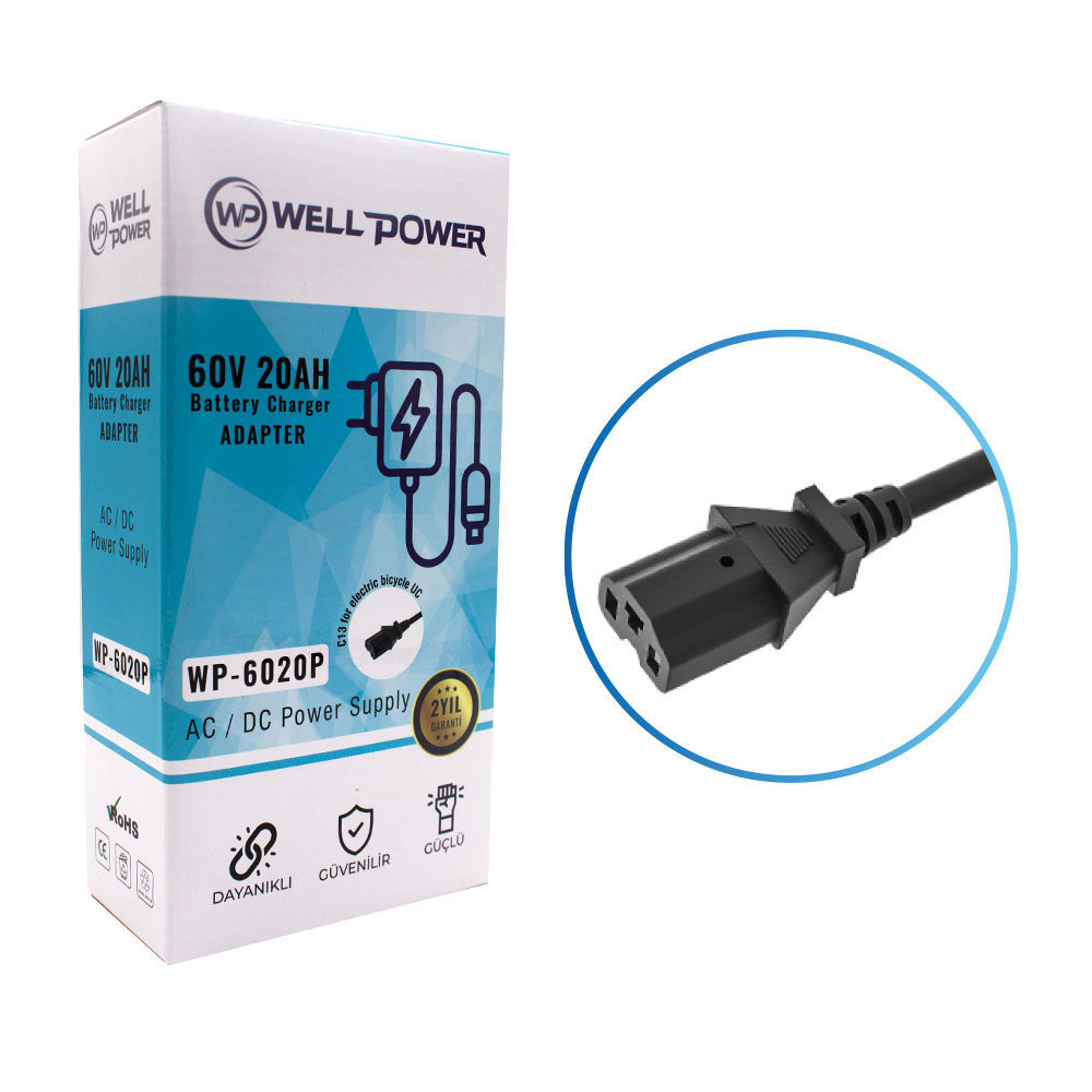 WellPower 60 Volt 20 Amper Elektrikli Bisiklet Şarj Adaptörü WP-6020P