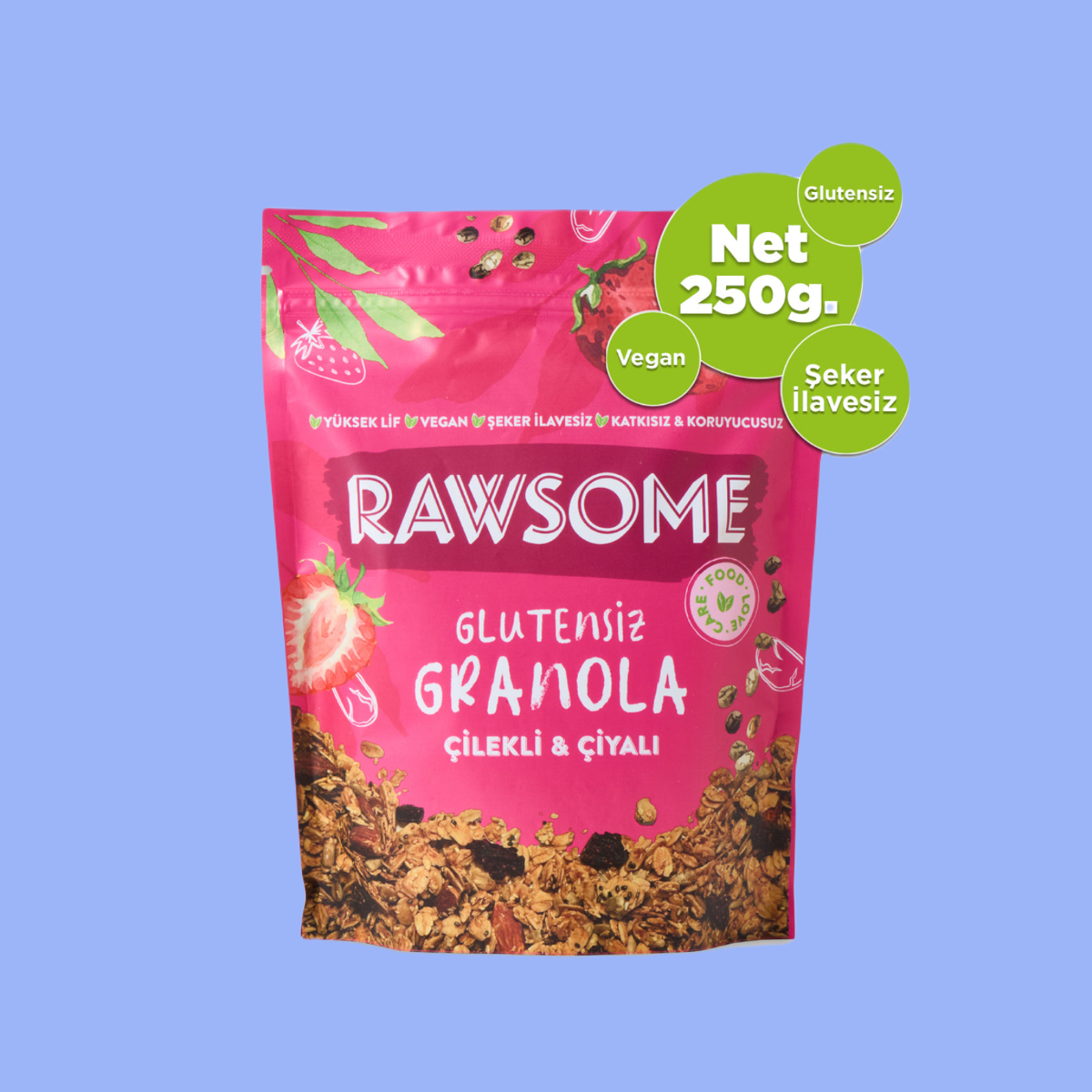 Rawsome Glutensiz Çilekli & Çiyalı Granola 250 gr