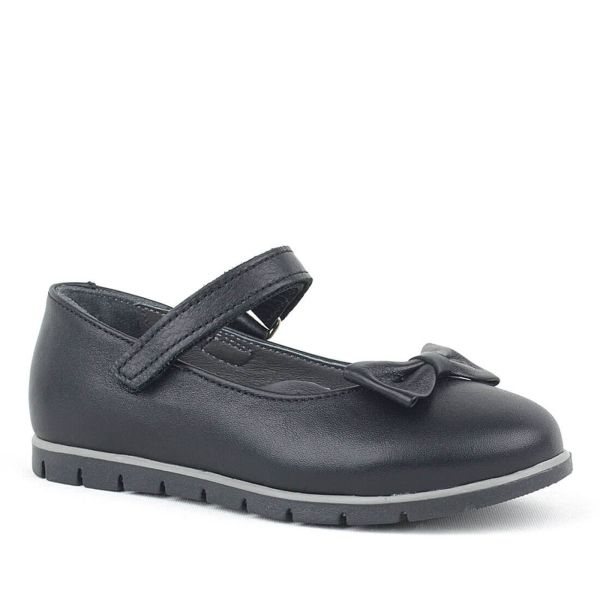 حذاء باليرينا من الجلد الطبيعي باللون الأسود للفتيات من Rakerplus