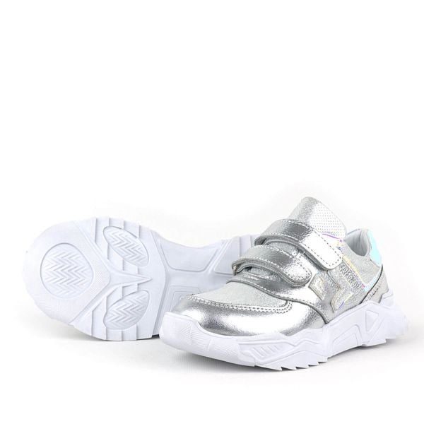 Rakerplus Hakiki Deri Gümüş Cırtlı Kız Çocuk Sneaker