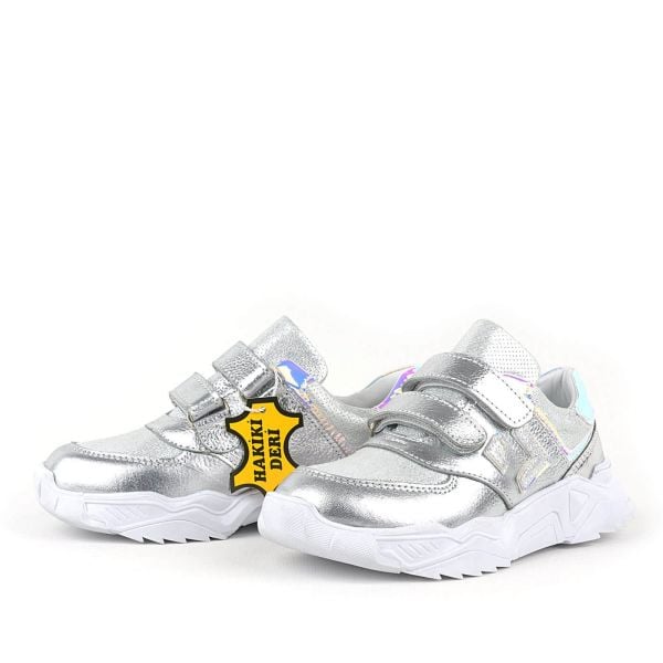 Rakerplus Hakiki Deri Gümüş Cırtlı Kız Çocuk Sneaker