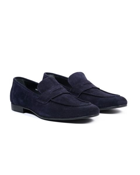 Tenor Navy Blue Suede Genuine Leather Classic Men's Shoes