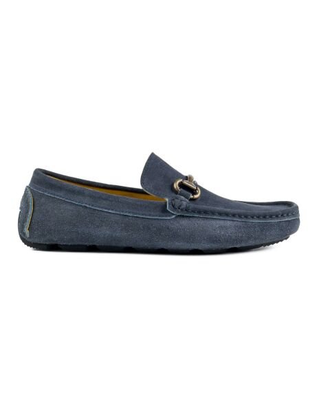 حذاء لوفر رجالي من جلد الغزال الأصلي باللون الأزرق الداكن (لون إنتاج خاص).