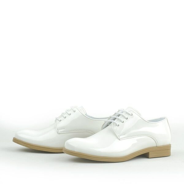 Rakerplus Beyaz Rugan Bağcıklı Oxford Çocuk Okul Ayakkabısı