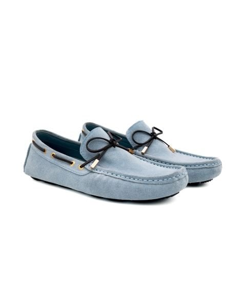 Cunda Ice Blue Genuine Suede Leather Men's Loafer Shoes