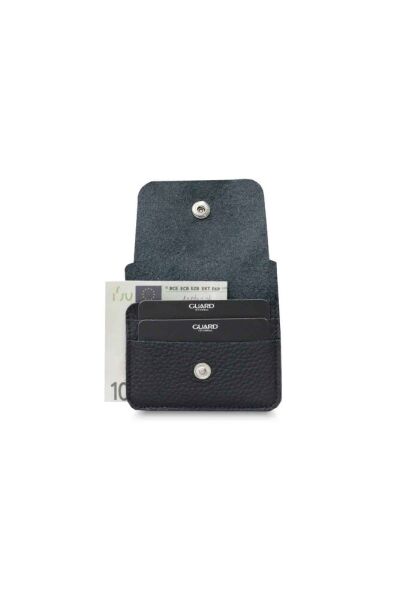 Guard Black Mini Leather Card Holder with Paper Money Compartment
