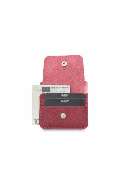 Guard Red Mini Leather Card Holder with Paper Money Compartment