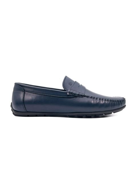 Perge Navy Blue Genuine Leather Men's Loafer Shoes