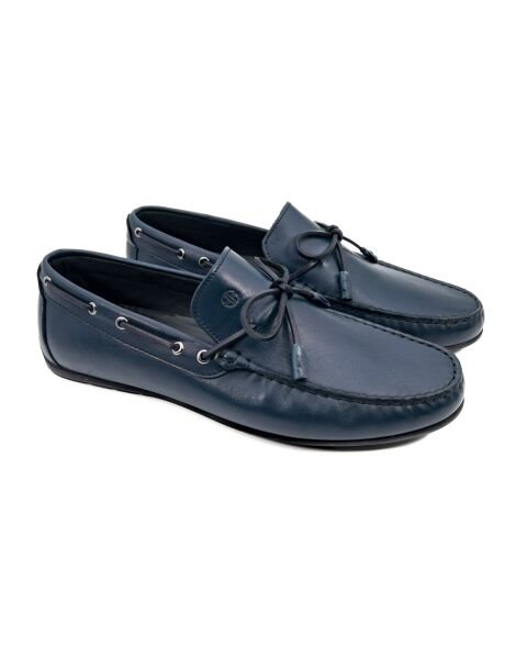 حذاء لوفر للرجال من الجلد الطبيعي باللون الأزرق الداكن من Agora
