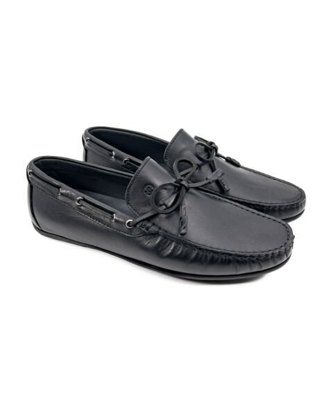 Agora Black Genuine Leather Men's Loafer Shoes