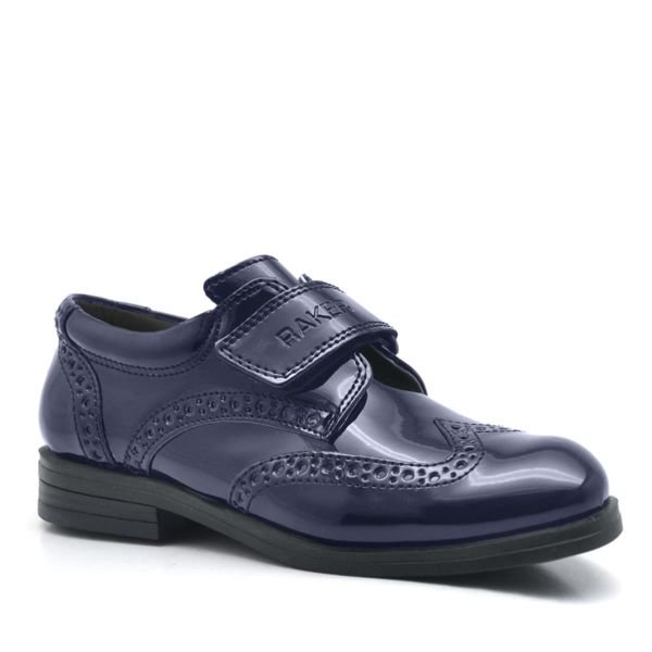 Rakerplus Navy Blue Velcro Oxford Boys' Patent Leather Shoes