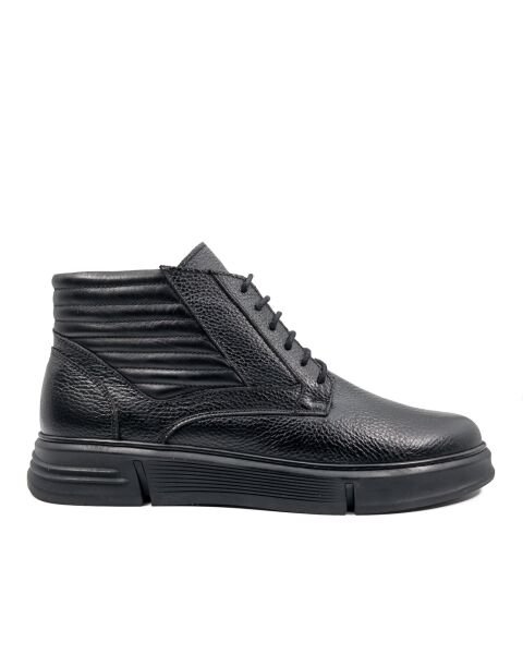 حذاء رجالي من Erciyes مصنوع من الجلد الطبيعي باللون الأسود (فرو خروف حقيقي).