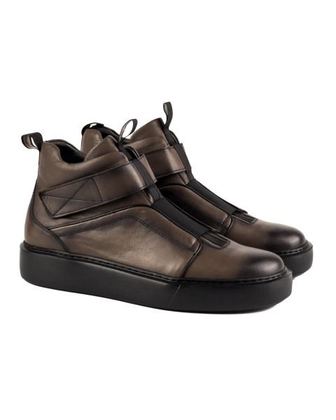Uludağ Dark Gray Genuine Leather Men's Sports Boots Sneaker